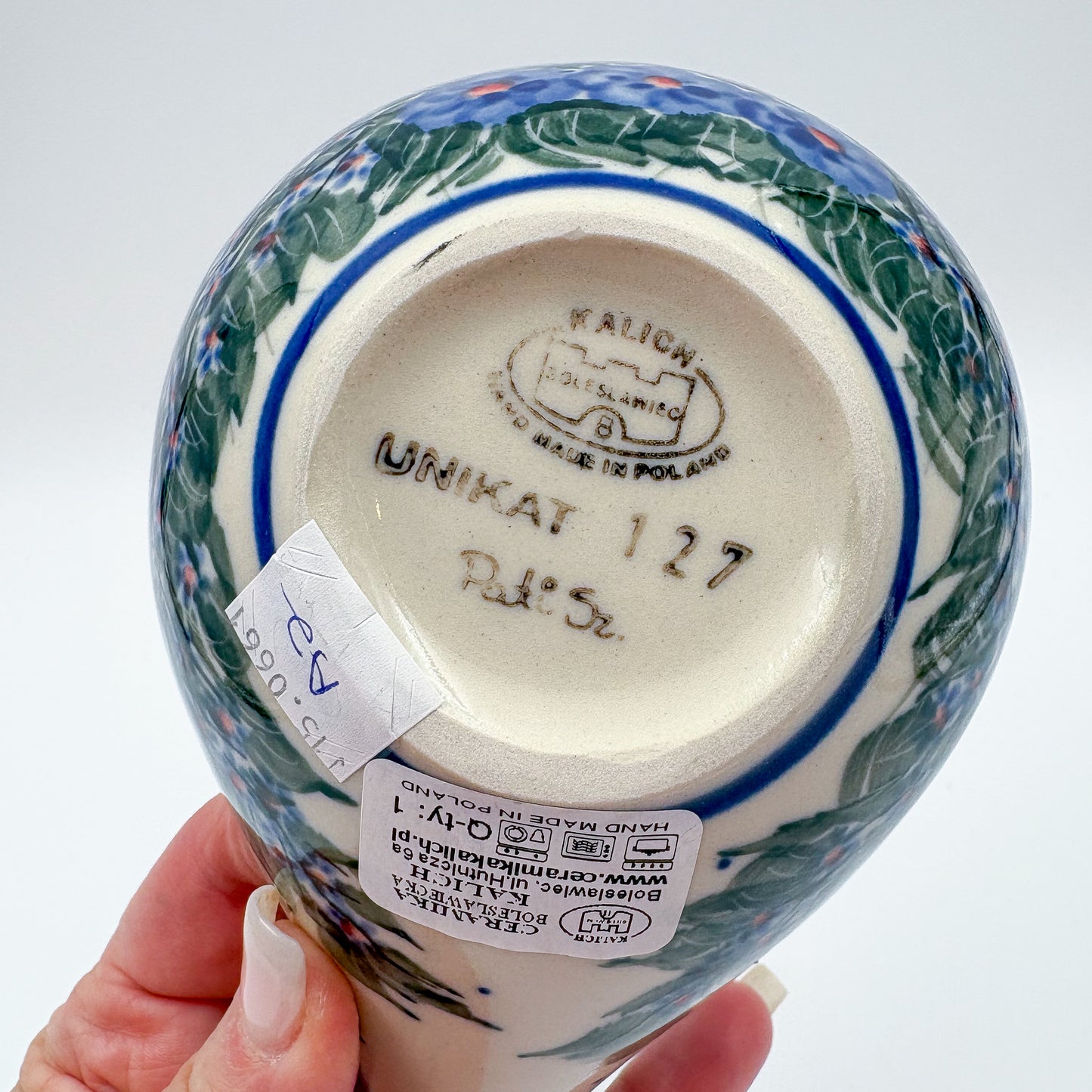 Spoon Stand.  Handmade Polish pottery.  UNIKAT Forget Me Not Pansy