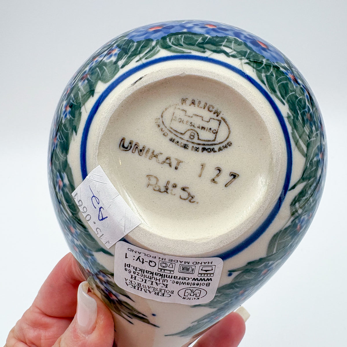 Spoon Stand.  Handmade Polish pottery.  UNIKAT Forget Me Not Pansy
