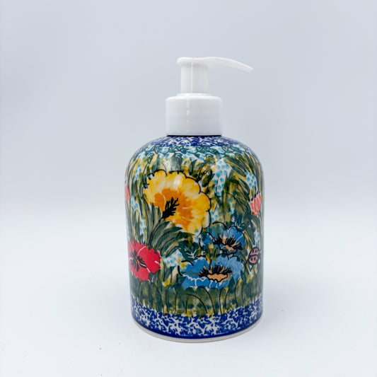 5" Soap Dispenser 10 oz.  Handmade Polish pottery.  UNIKAT Lucky Ladybug Design