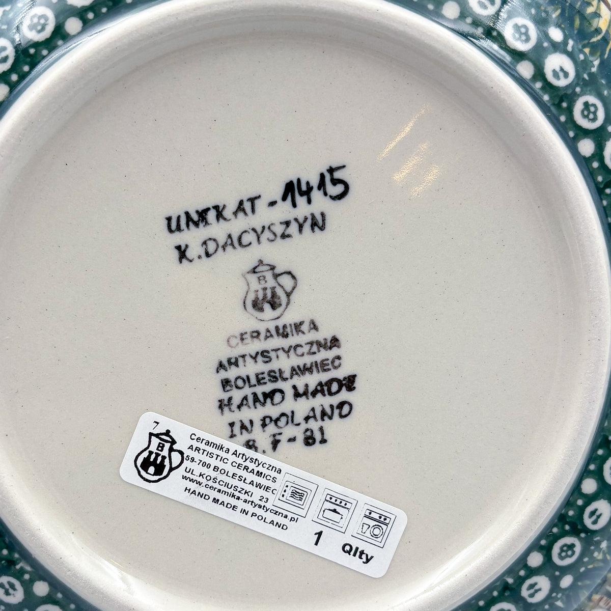 9”  Pasta Bowl.  Hand crafted Polish pottery stoneware: UNIKAT Wetland Reeds Design
