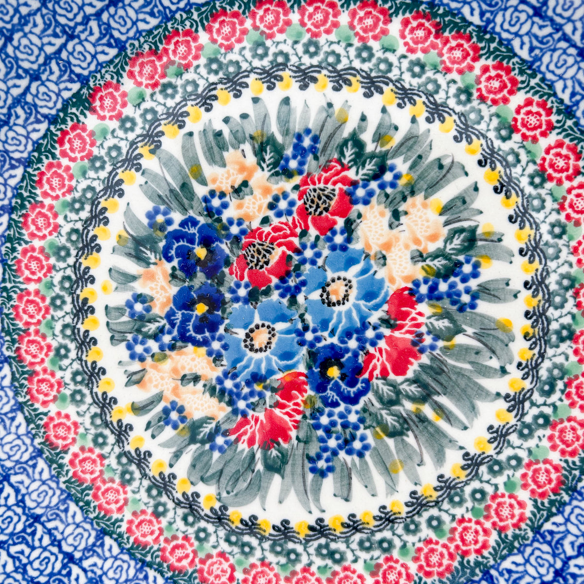 10” Plate.  Hand crafted Polish pottery stoneware: UNIKAT Poppy Dots Design.