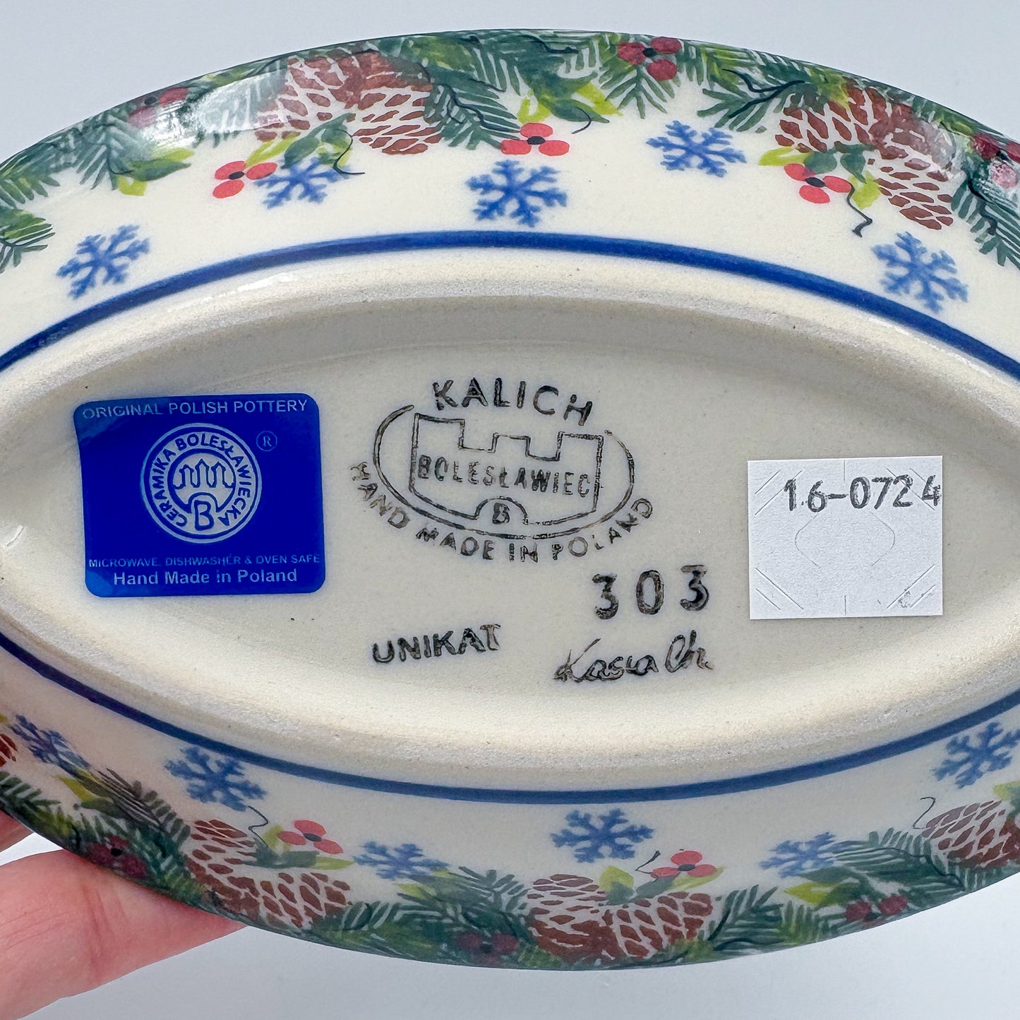 7" Oval Milano Platter  Hand crafted Polish pottery stoneware: UNIKAT Reindeer Bliss Design (Copy)