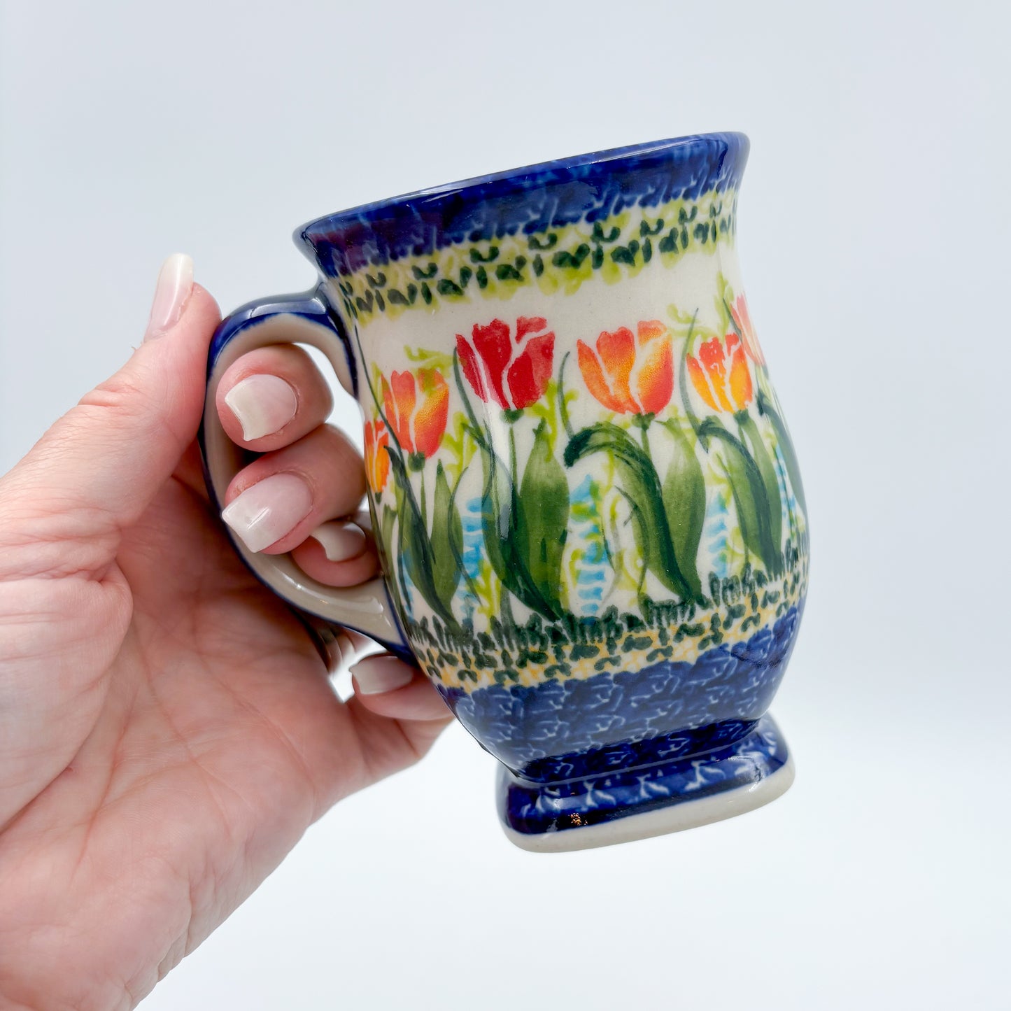 Tulip Mug 10oz. Handcrafted Polish pottery stoneware:  UNIKAT Wild Tulips