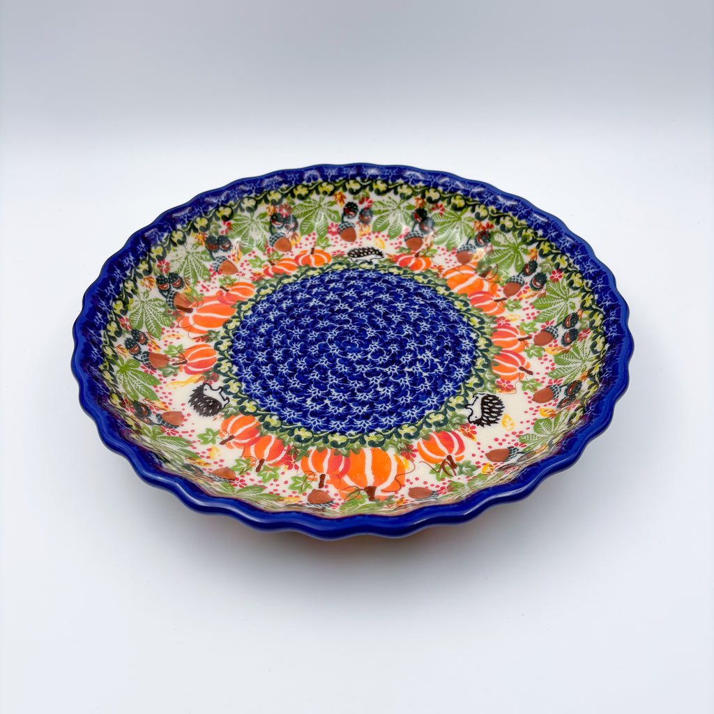9.6” Pie Baker Handmade in Poland.  UNIKAT Hedgehog and Pumpkins Design