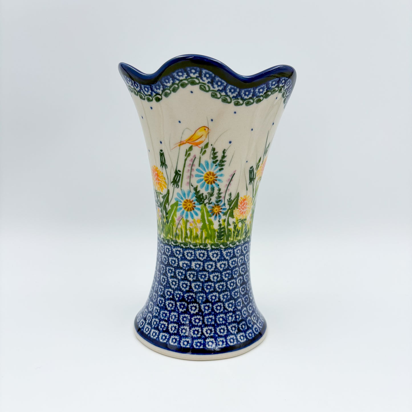Vase Fala 7”. Handmade Polish pottery.  UNIKAT Songbird Garden