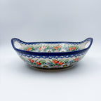 Cottage Garden handled bowl on white background, front view