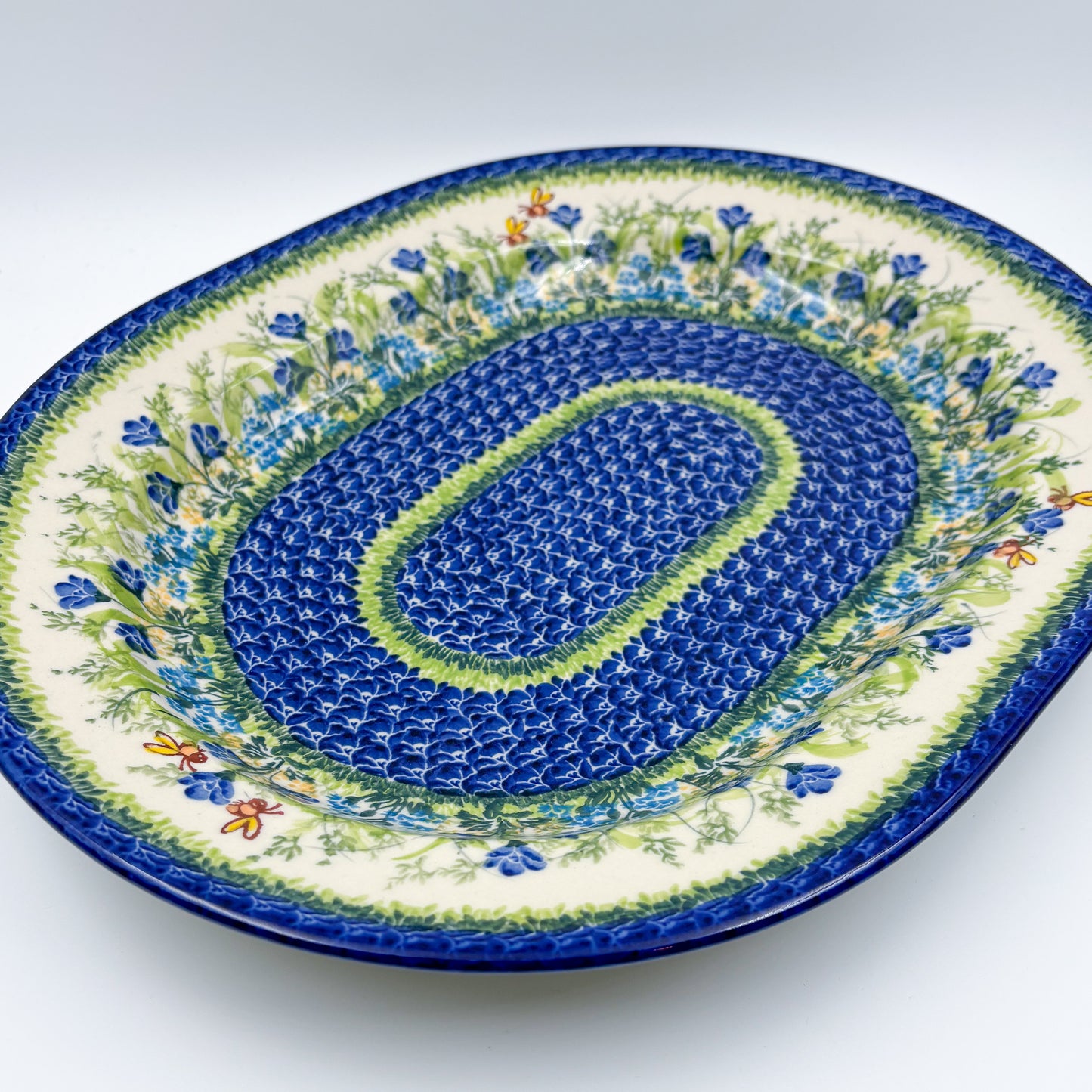15" XL Oval Platter  Hand crafted Polish pottery stoneware: UNIKAT  Bluebell Meadow Design