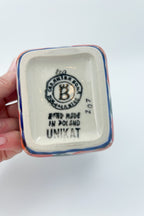 Polish pottery hand made  3” rectangular sugar packet holder in Happiness Pattern.
Ceramika Bona Company