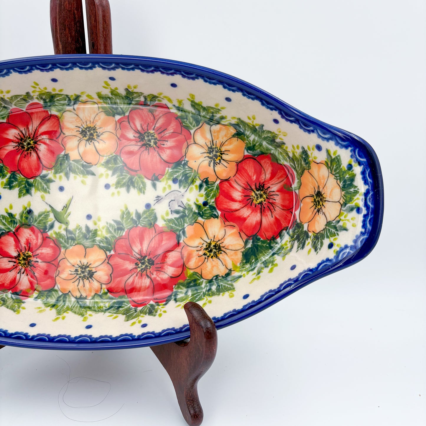 13" Oval Boat with Handles handmade in Poland. Garden Wreath Design
