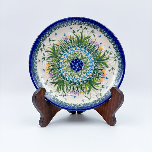 7.5” Plate.  Hand crafted Polish pottery stoneware: UNIKAT Snowdrop Garden