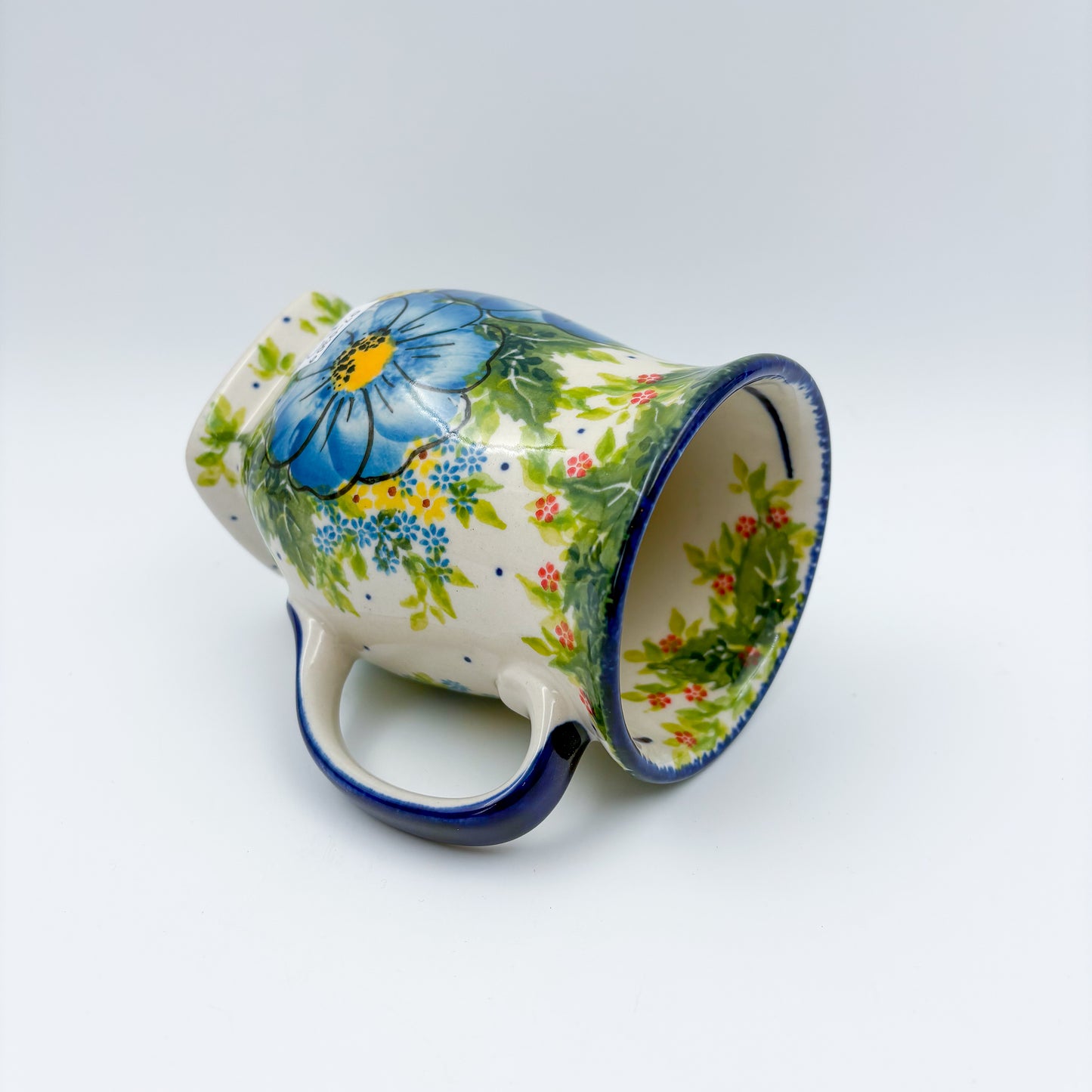 Tulip Mug 10oz. Handcrafted Polish pottery stoneware:  UNIKAT Blue Poppy Dance