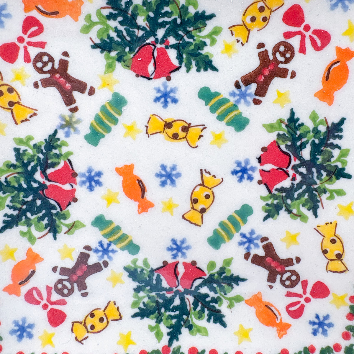 7" Square Scalloped Edge Cookie Plate.  Hand crafted Polish pottery stoneware: UNIKAT Candy Heaven Design