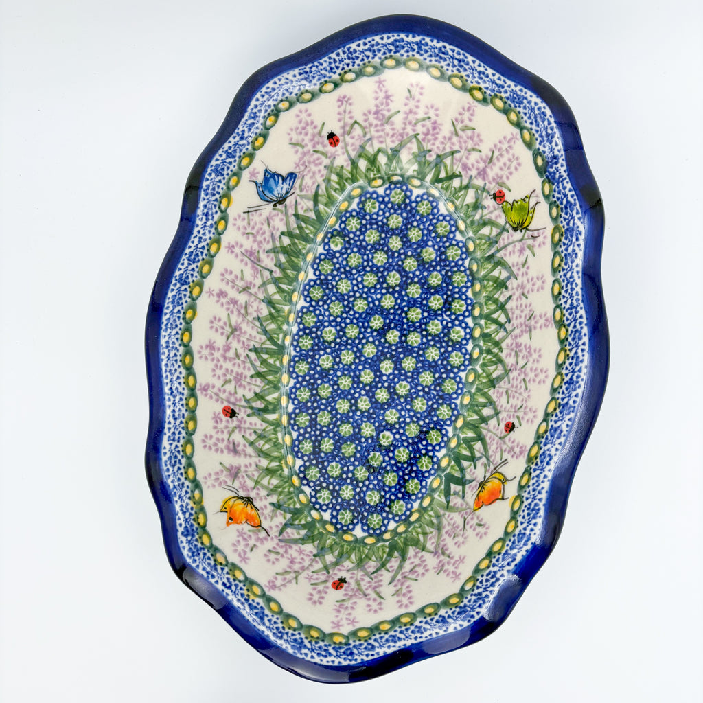 11" Oval Fala Platter  Hand crafted Polish pottery stoneware: UNIKAT Lavender