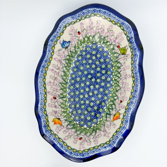 11" Oval Fala Platter  Hand crafted Polish pottery stoneware: UNIKAT Lavendar