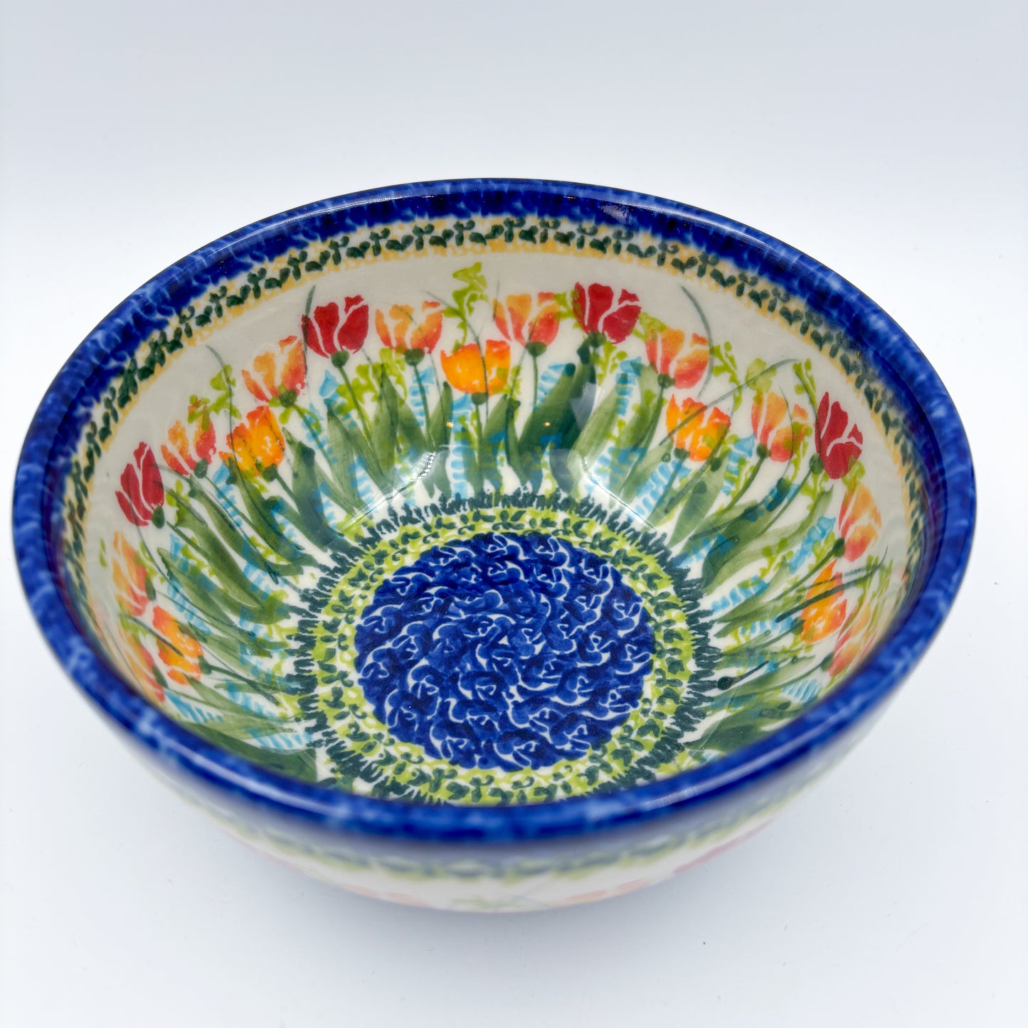 6” Bowl.  Hand crafted Polish pottery stoneware:  UNIKAT Wild Tulips