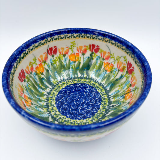 6” Bowl.  Hand crafted Polish pottery stoneware:  UNIKAT Wild Tulips