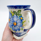 Tulip Mug 10oz. Handcrafted Polish pottery stoneware:  UNIKAT Blue Daisy