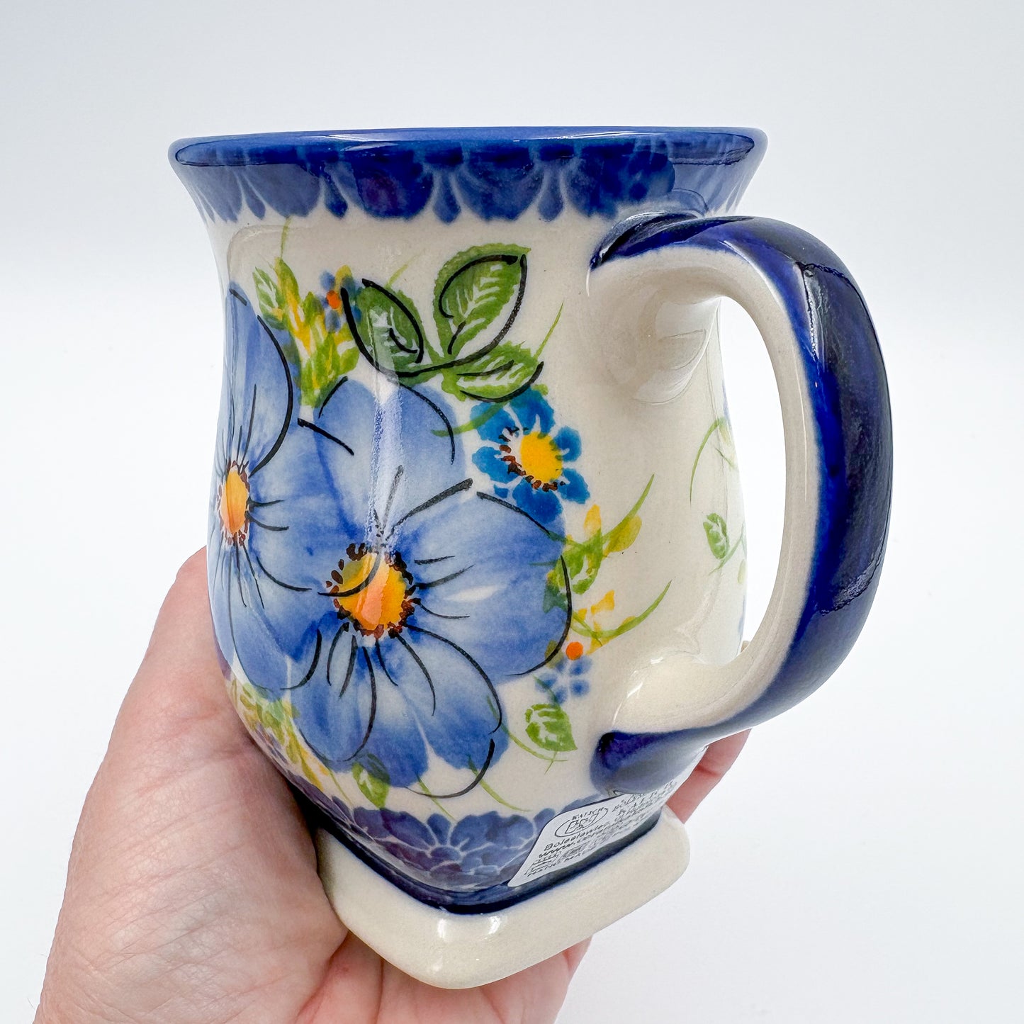 Tulip Mug 10oz. Handcrafted Polish pottery stoneware:  UNIKAT Blue Daisy