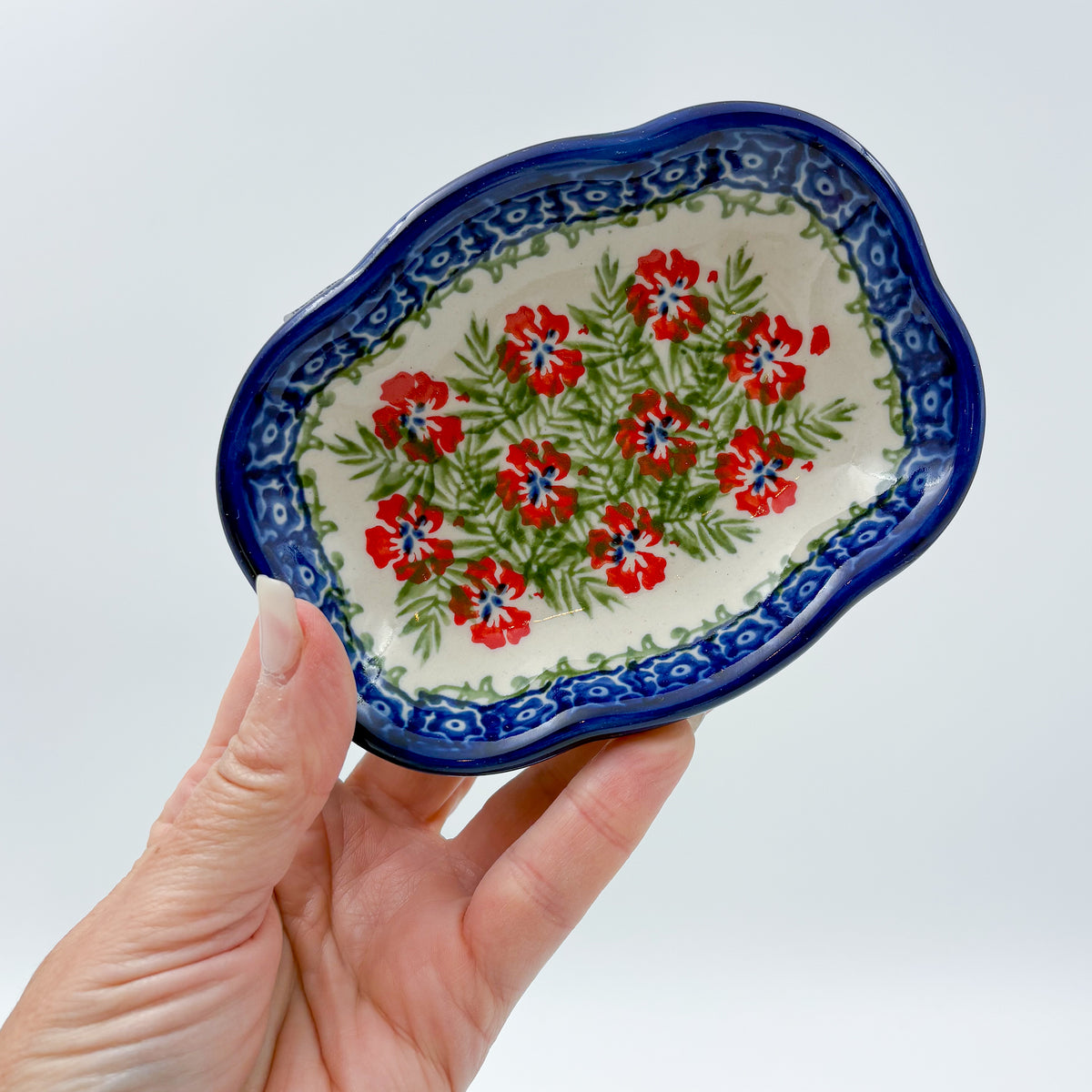 Soap Dish 5”.  Handmade Polish pottery.  Midsummer Bloom Design