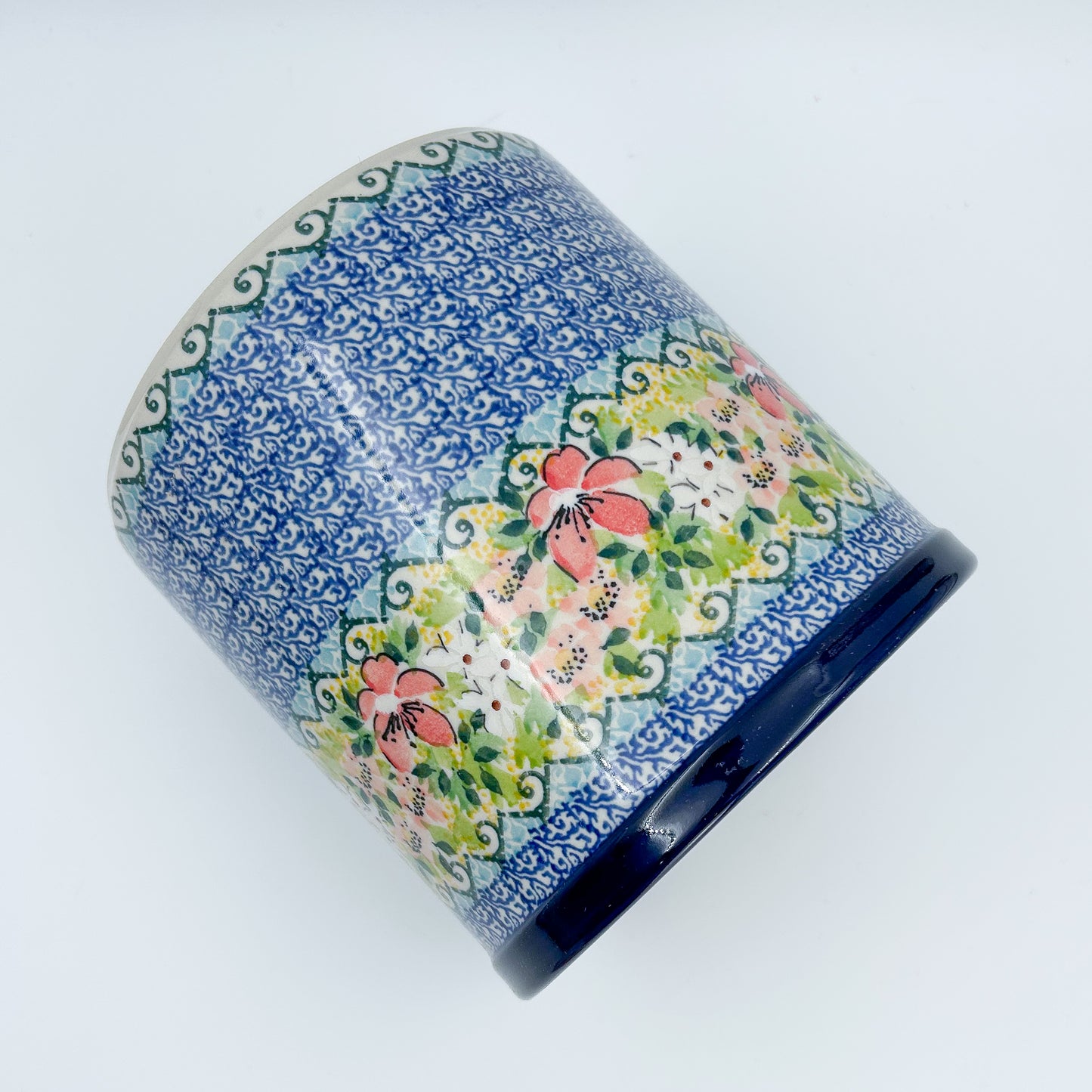 Utensil Jar 6”.  Handmade Polish pottery.  UNIKAT Petal Dance