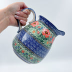 67 oz. Pitcher.  Hand painted Polish pottery stoneware.  UNIKAT Red Poppies