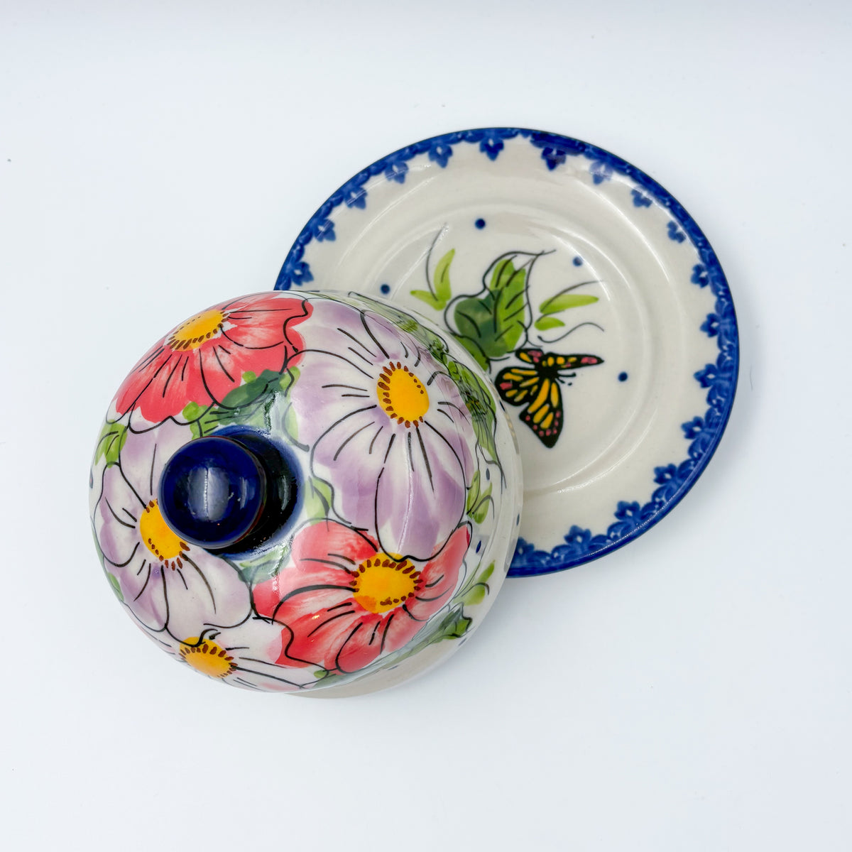Round Butter/Cheese Covered Dish: UNIKAT Monarch Pattern