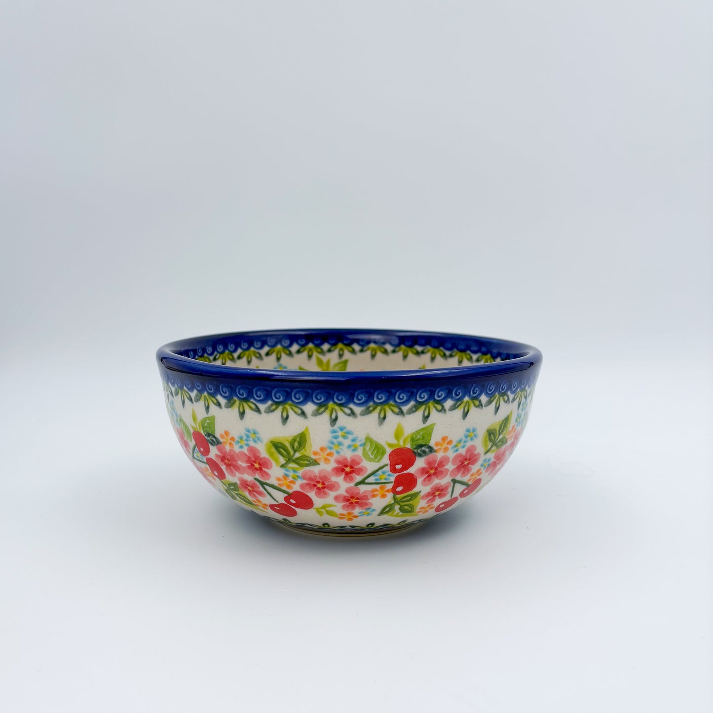 6” Bowl.  Hand crafted Polish pottery stoneware:  Cherry Blossom Design
