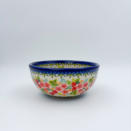 6” Bowl.  Hand crafted Polish pottery stoneware:  Cherry Blossom Design