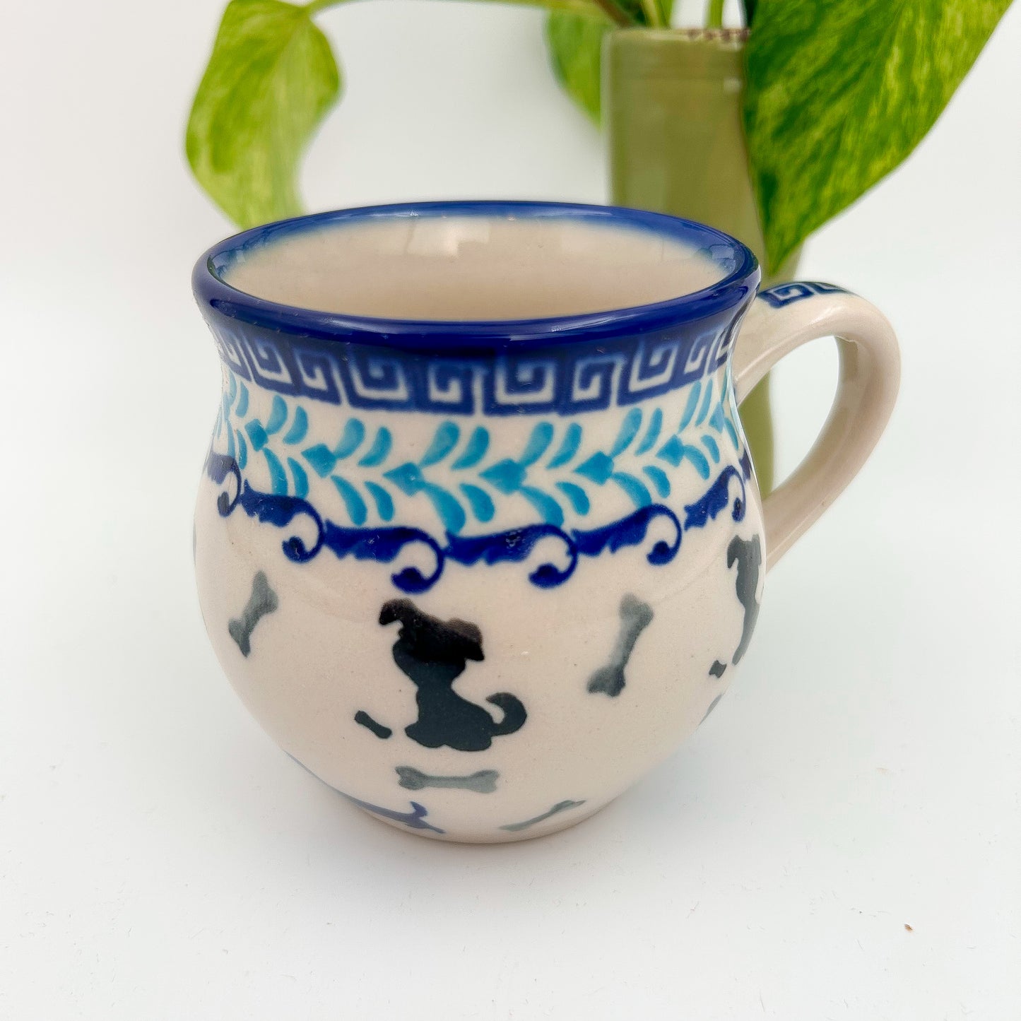 8 oz Puppy Bubble Mug. Handcrafted Polish pottery stoneware: Puppy Pleasure Pattern