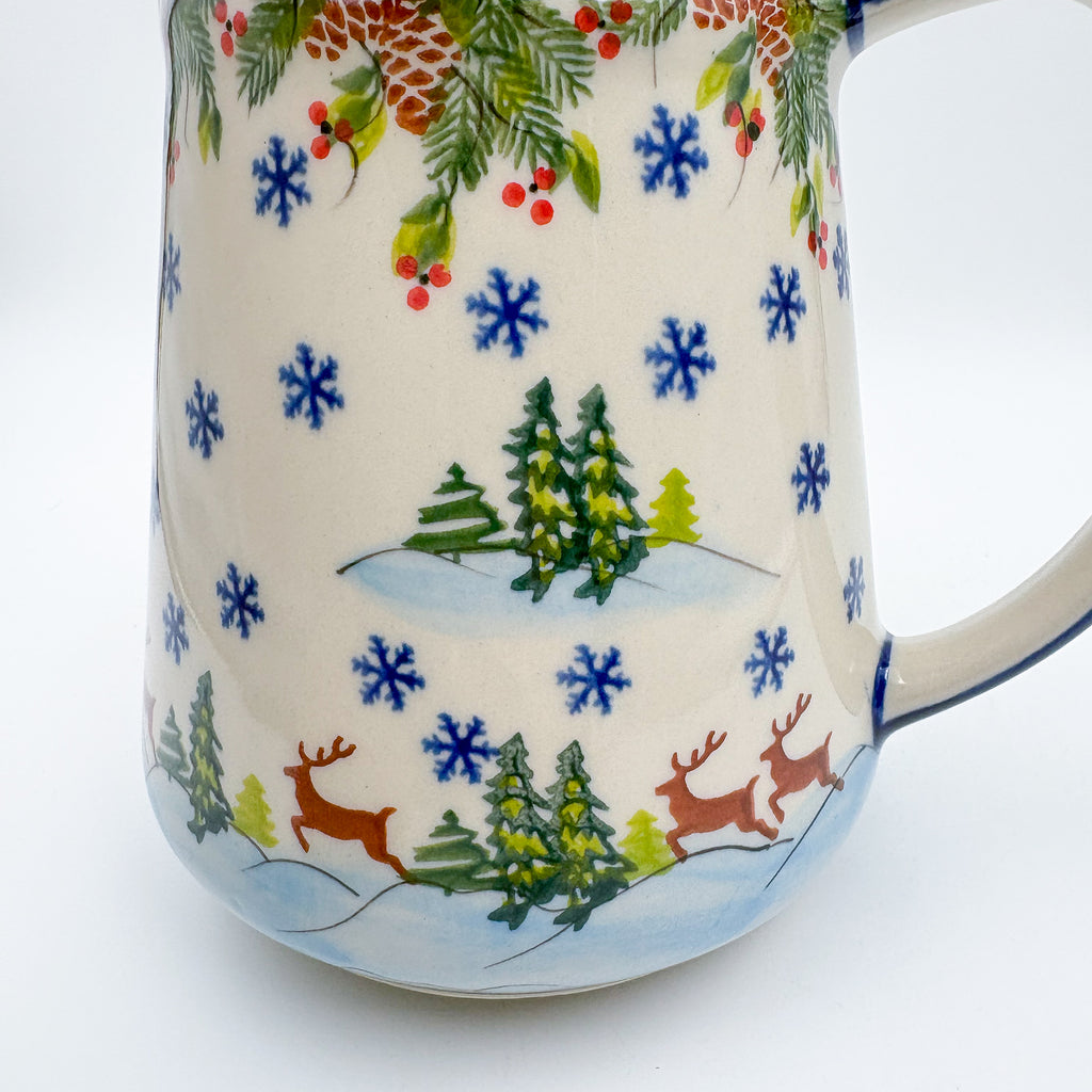 48 oz. Jacek Pitcher.  Hand painted Polish pottery stoneware UNIKAT Reindeer Bliss