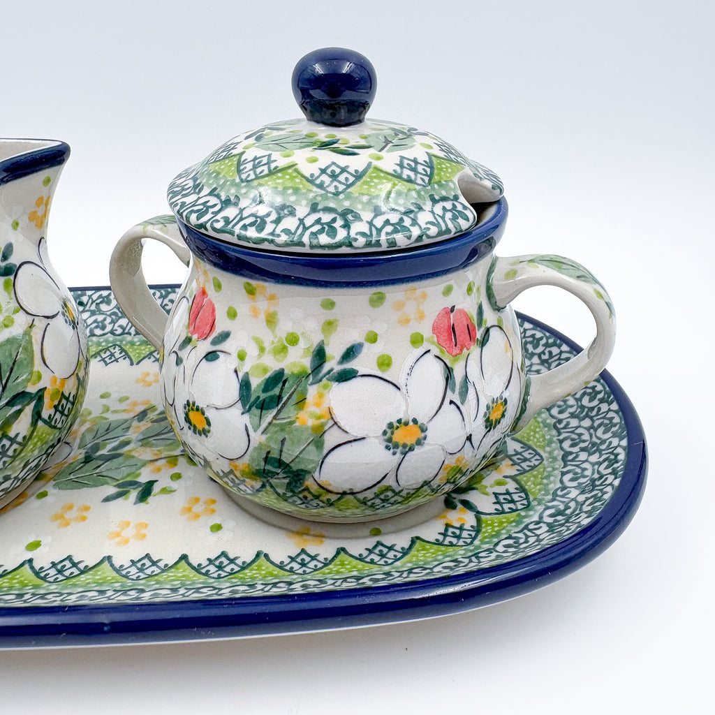10" Cream and Sugar Set.  UNIKAT Hidden Pansy Design