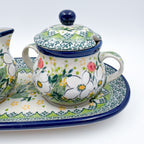 10" Cream and Sugar Set.  UNIKAT Hidden Pansy Design