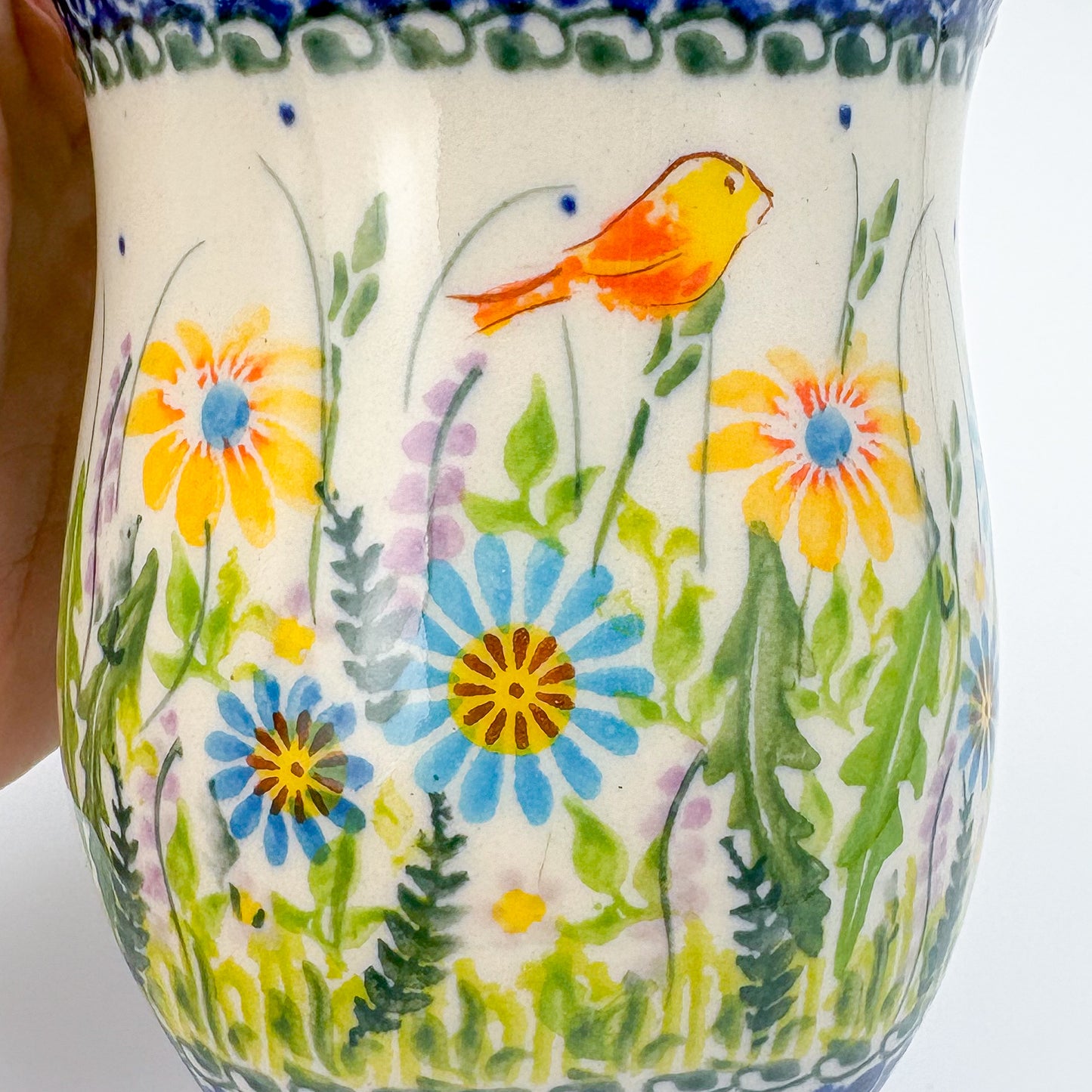 Tulip Mug 10oz. Handcrafted Polish pottery stoneware:  UNIKAT Wildflower Meadow Design