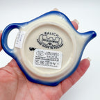 Teabag Holder.  Handmade Teapot Polish pottery.  UNIKAT Forget Me Not Pansy - Style 3