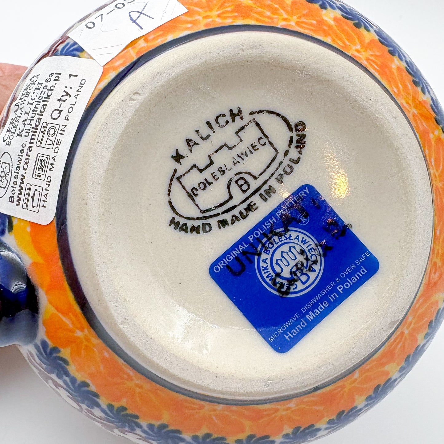 17 oz Bubble Mug XL. Handcrafted Polish pottery stoneware:  UNIKAT Pumpkin Scarecrow