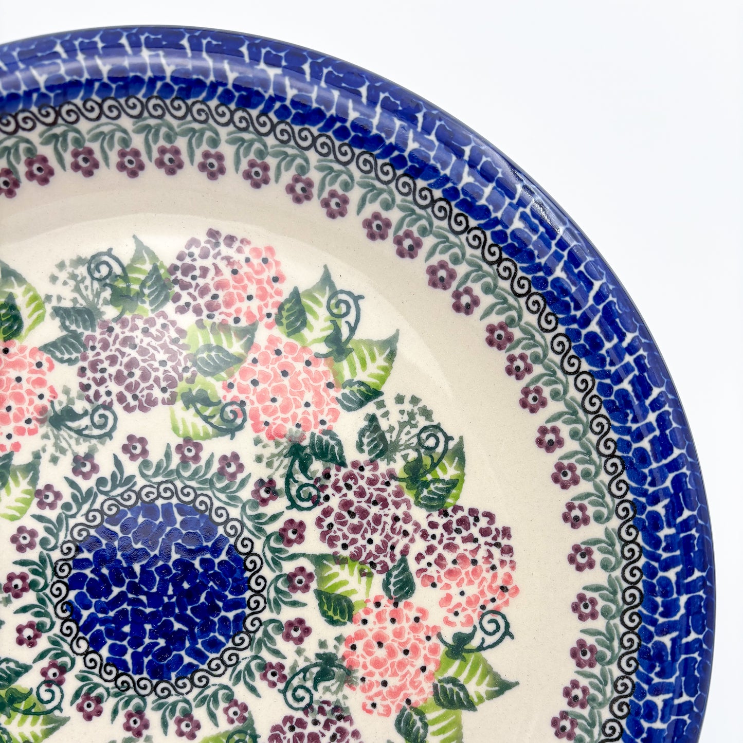 10.35” Plate.  Hand crafted Polish pottery stoneware: UNIKAT Happy Hydrangea