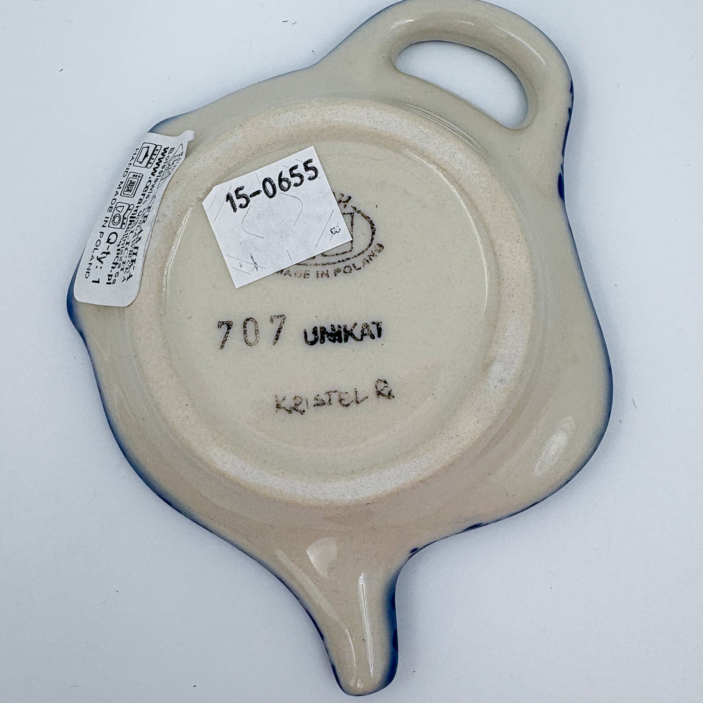Teabag Holder.  Handmade Teapot Polish pottery.  UNIKAT Snowdrop Garden