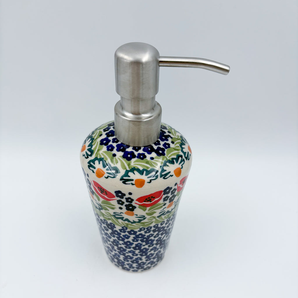 Soap Dispenser 8"  Handmade Polish pottery.  UNIKAT Poppy Bouquet