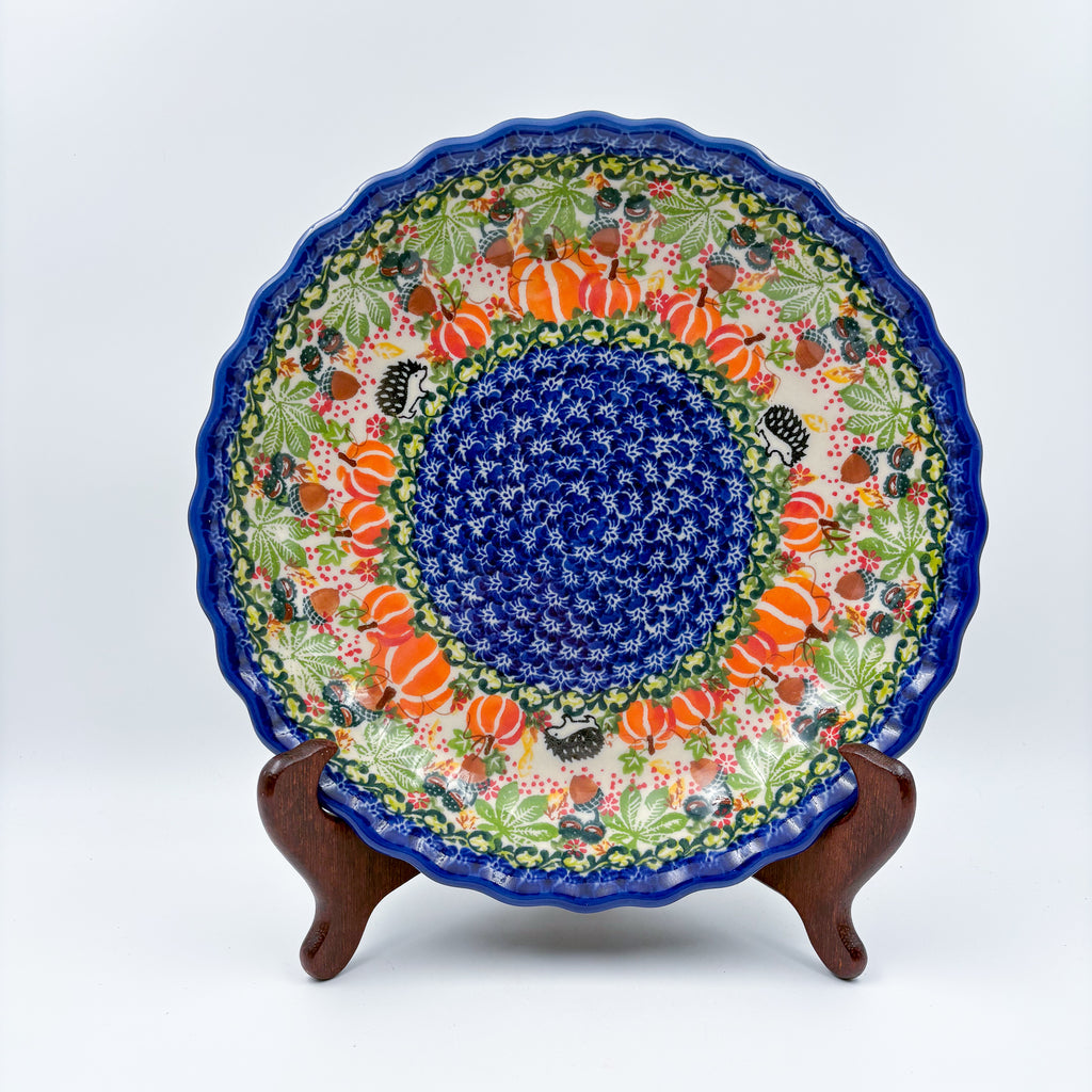 9.6” Pie Baker Handmade in Poland.  UNIKAT Hedgehog and Pumpkins Design