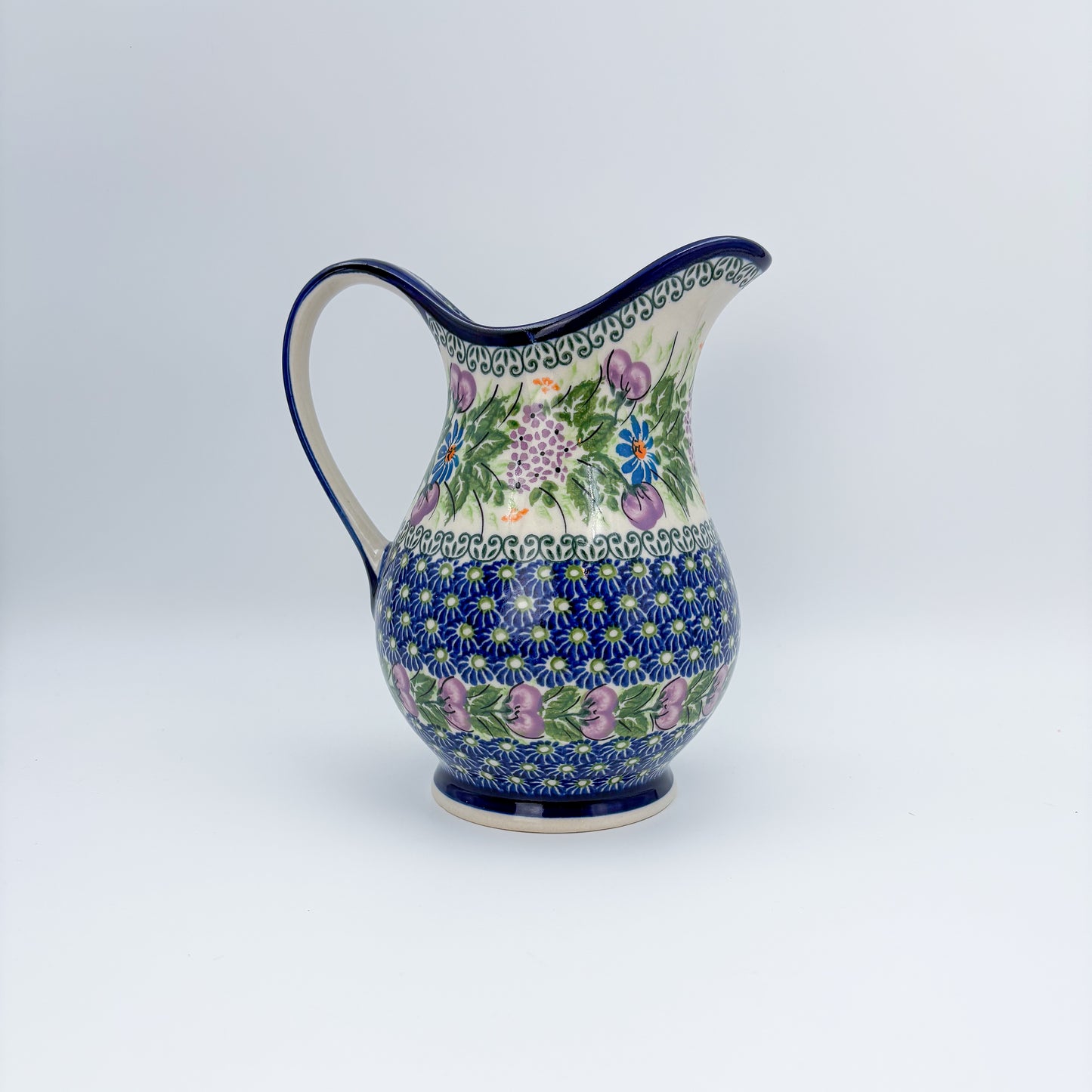 37 oz. Pitcher.  Hand painted Polish pottery stoneware.  UNIKAT Floral Garden