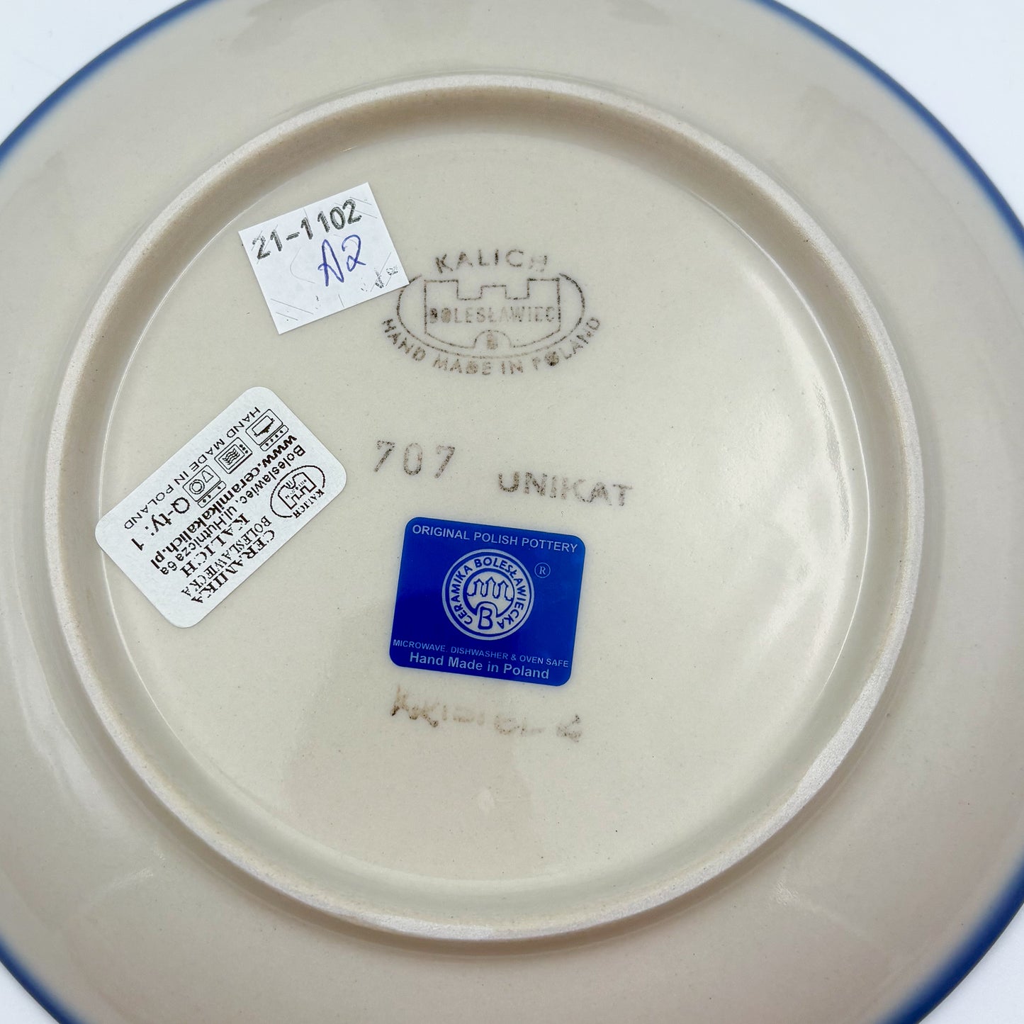 7.5” Plate.  Hand crafted Polish pottery stoneware: UNIKAT Snowdrop Garden