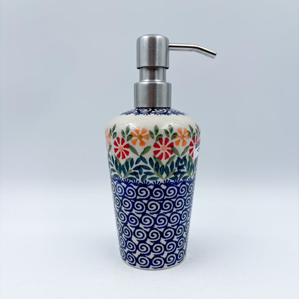 Soap Dispenser 8"  Handmade Polish pottery.  UNIKAT WIld Poppies
