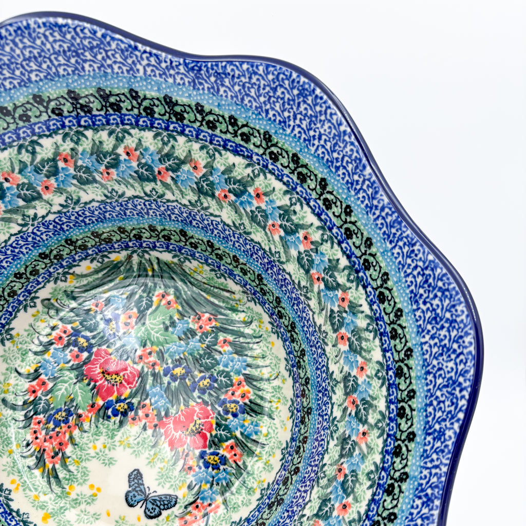 12" Wavy Bowl:  UNIKAT Spring Floral Garland