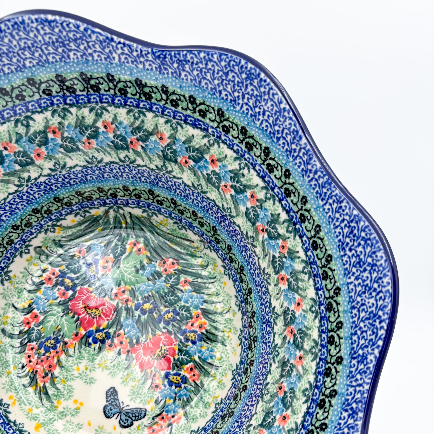 12" Wavy Bowl:  UNIKAT Spring Floral Garland