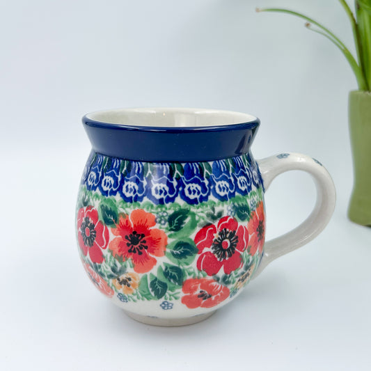 12 oz Bubble Mug. Handcrafted Polish pottery stoneware:  UNIKAT Candy Red Poppy Design