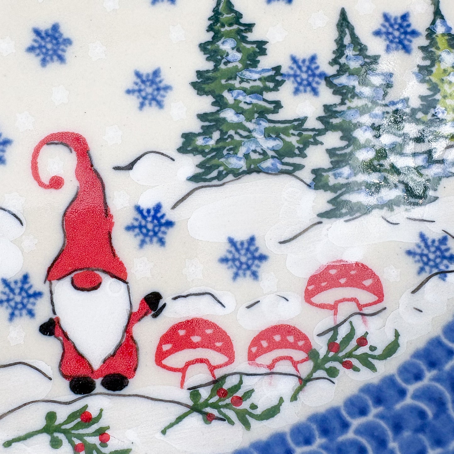 10.2” Plate.  Hand crafted Polish pottery stoneware: UNIKAT Gnome Village