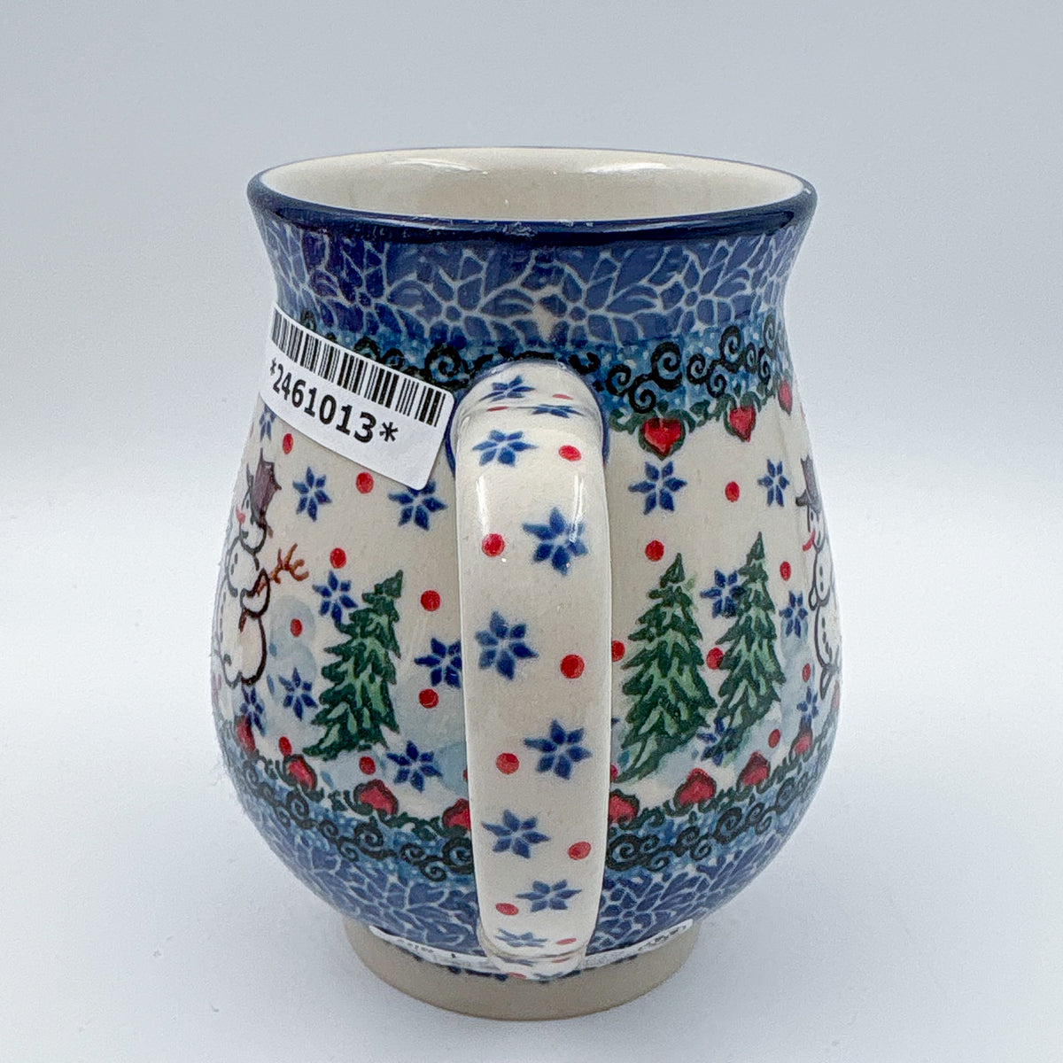 17 oz Mug. Handcrafted Polish pottery stoneware:  UNIKAT Dancing Snowman Design