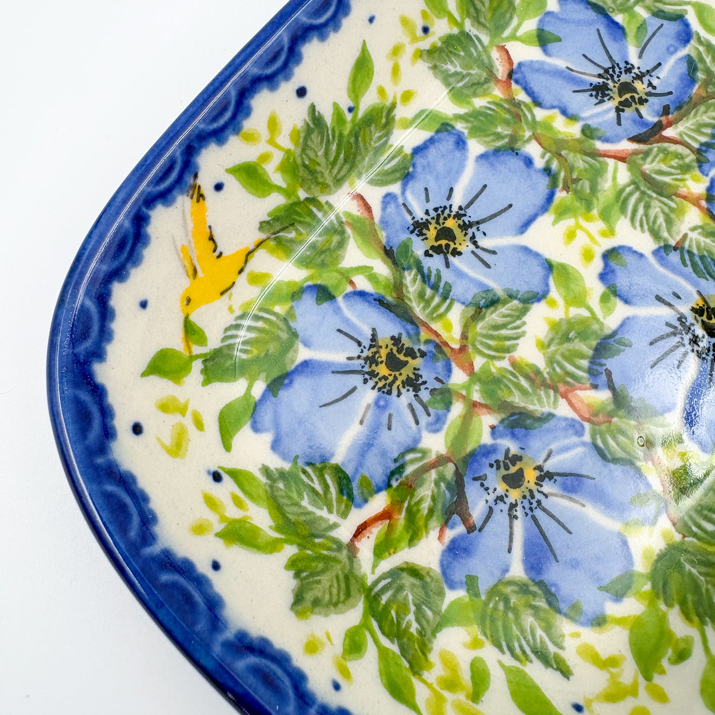 6" Butter Platter: UNIKAT Blue Poppy Songbird