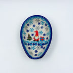 Spoon Rest 5”.  Handmade Polish pottery.  UNIKAT Winter Gnome Design