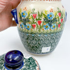 7" Lidded Jar.  Handmade Polish pottery.  UNIKAT Strawberry Fields